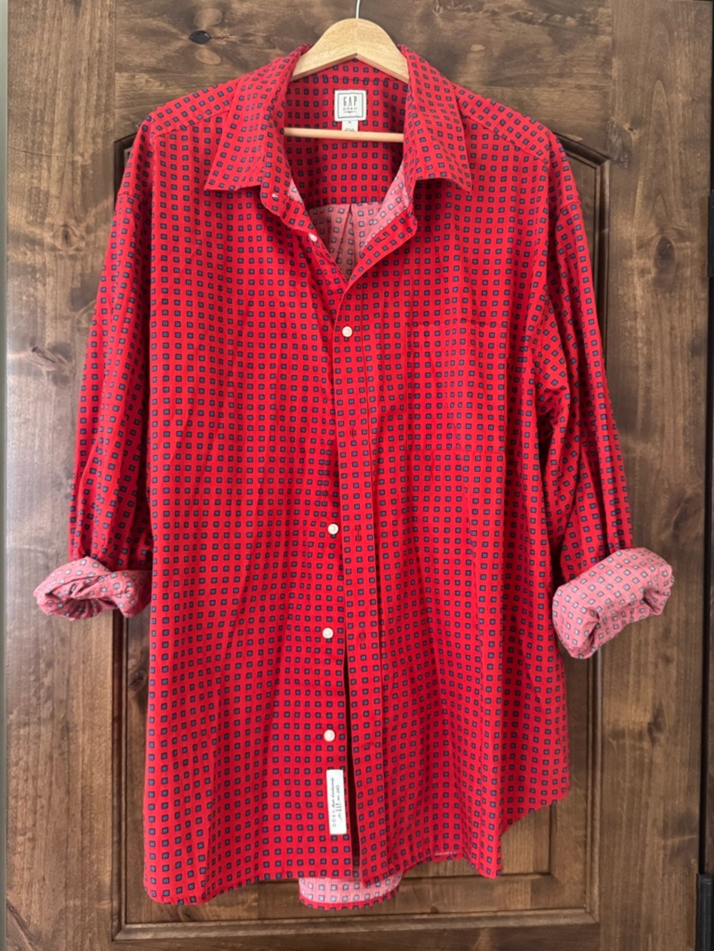 Gap x Doen Red Geometric Button-Up Shirt